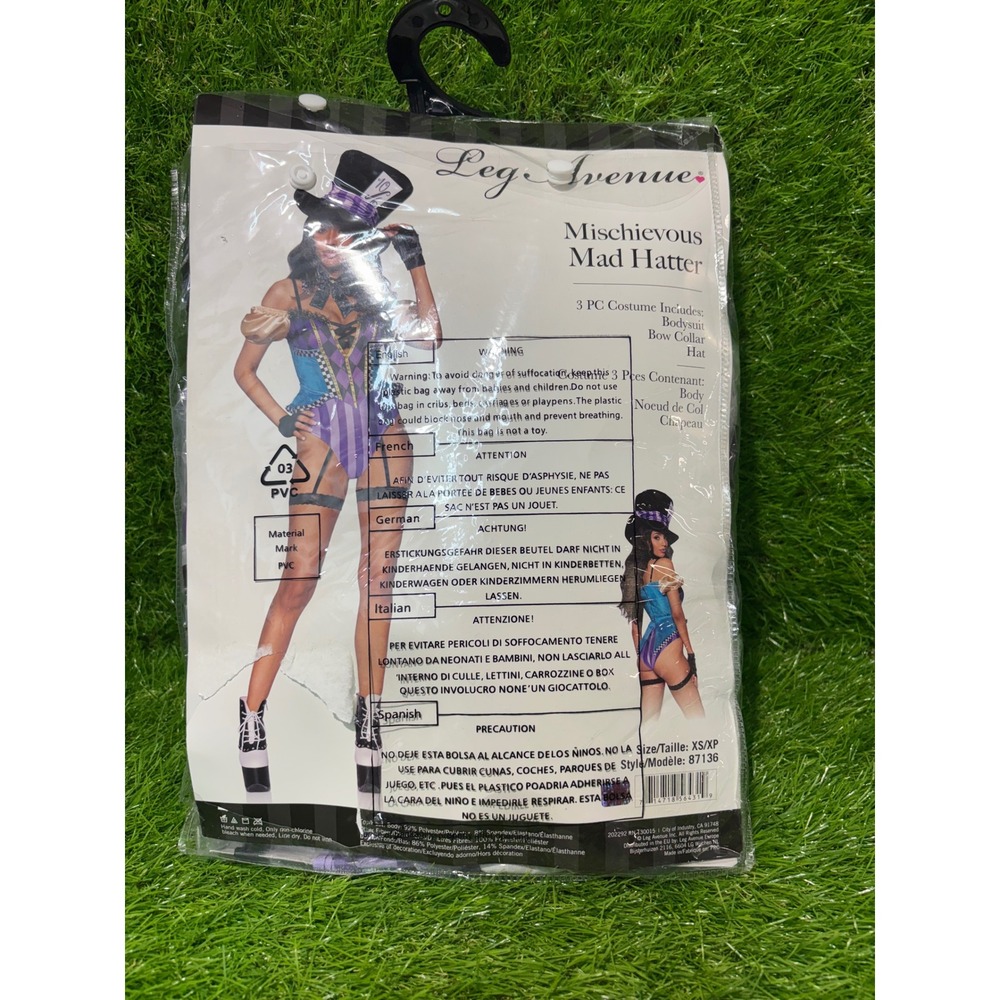 Leg Avenue Mischievous Mad Hatter 3 PC Costume Set Purple Teal 87136 XS NEW